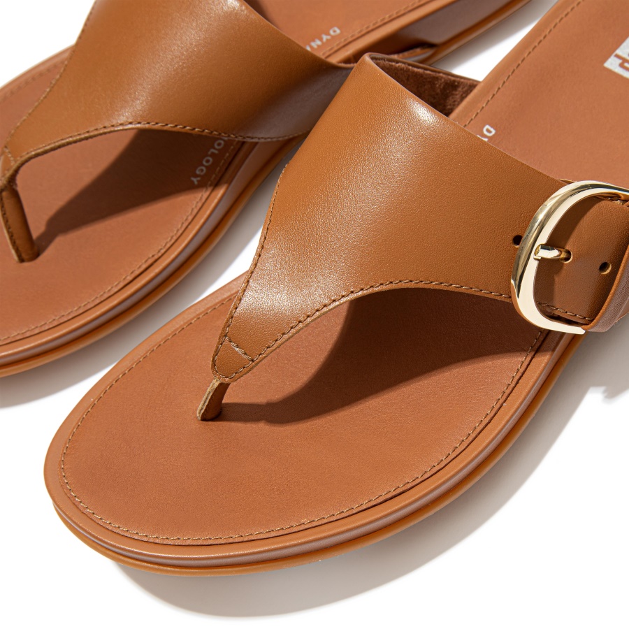 Fitflop GRACIE Buckle Leather Toe-Post Sandals Light Tan