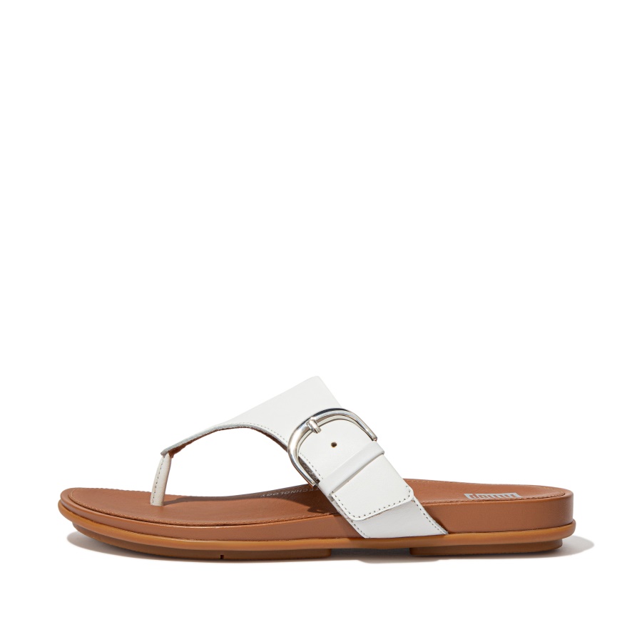 Fitflop GRACIE Buckle Leather Toe-Post Sandals Urban White