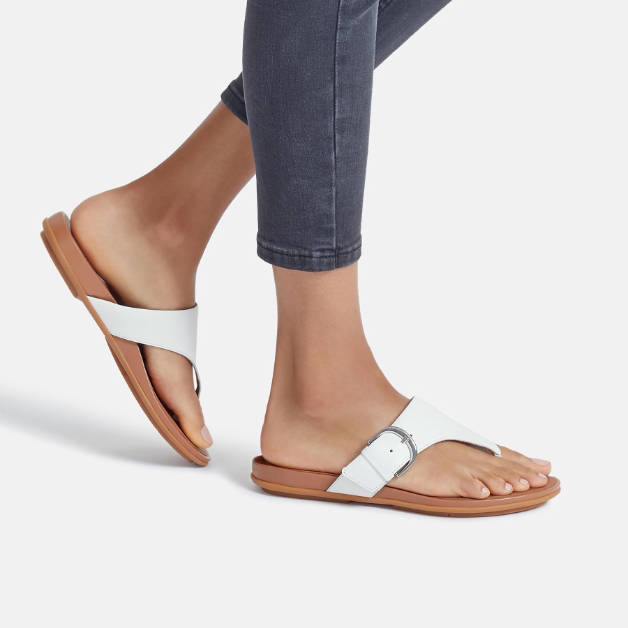 Fitflop GRACIE Buckle Leather Toe-Post Sandals Urban White