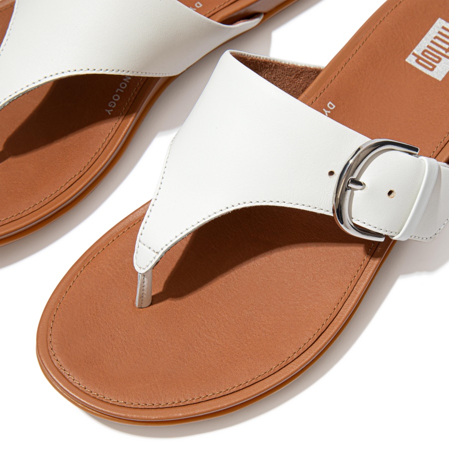 Fitflop GRACIE Buckle Leather Toe-Post Sandals Urban White