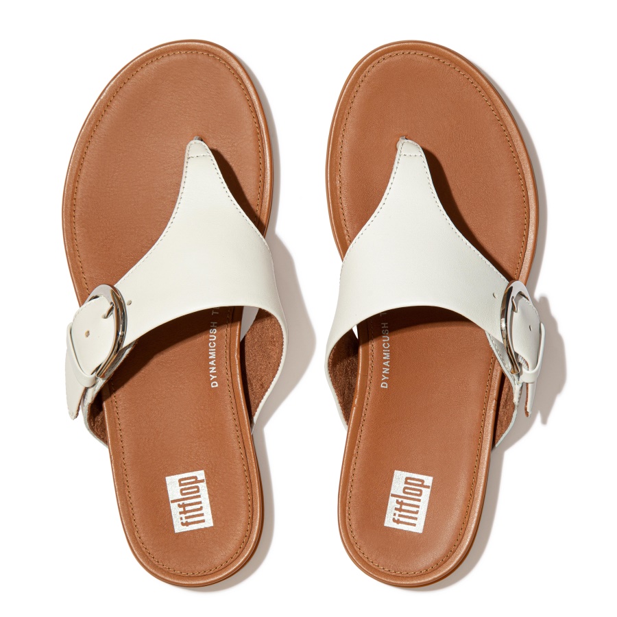 Fitflop GRACIE Buckle Leather Toe-Post Sandals Urban White