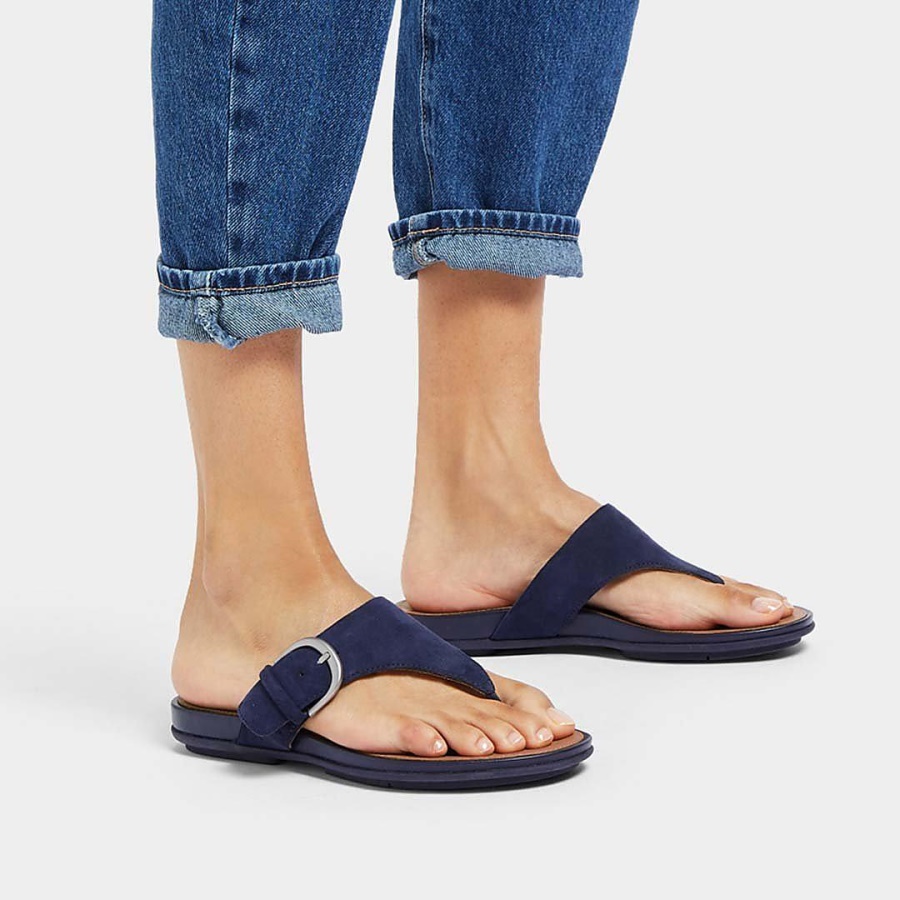 Fitflop GRACIE Buckle Suede Toe-Post Sandals Midnight Navy