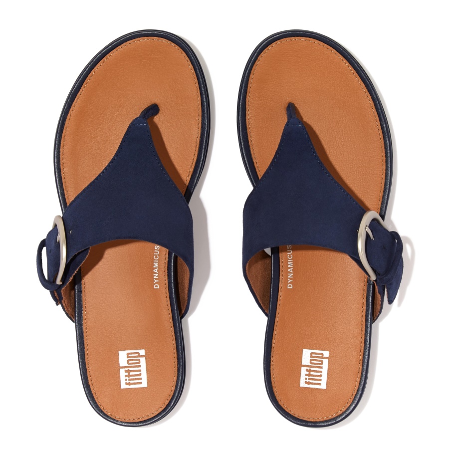 Fitflop GRACIE Buckle Suede Toe-Post Sandals Midnight Navy