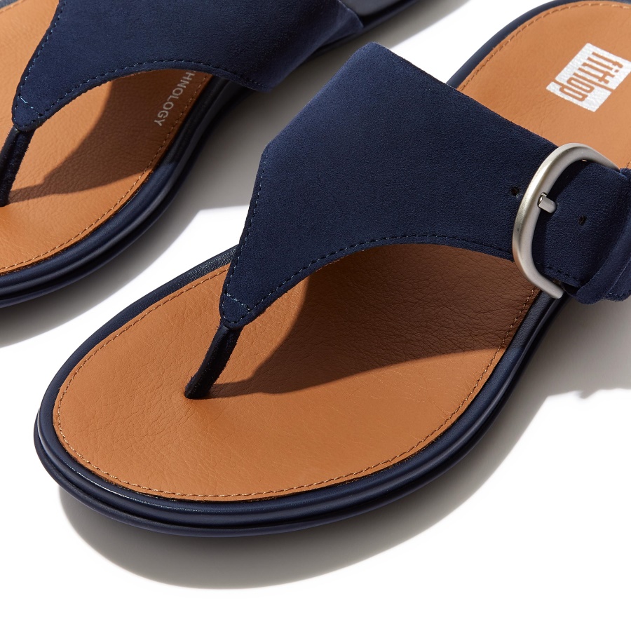 Fitflop GRACIE Buckle Suede Toe-Post Sandals Midnight Navy