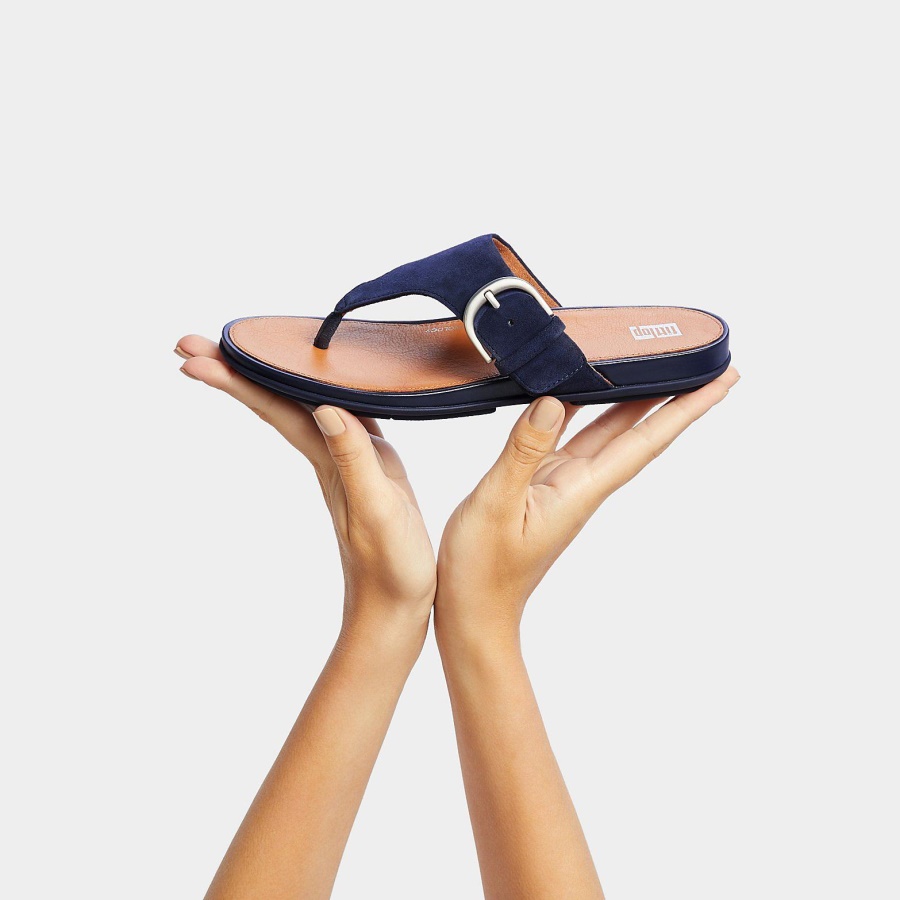 Fitflop GRACIE Buckle Suede Toe-Post Sandals Midnight Navy