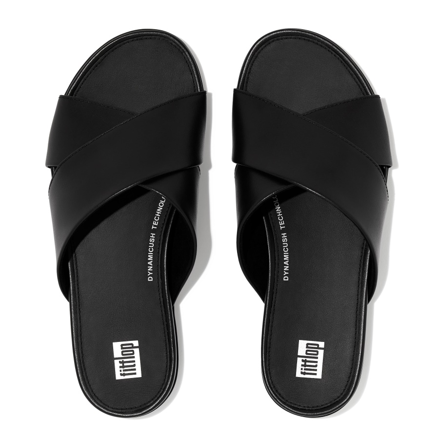 Fitflop GRACIE Leather Cross Slides All Black