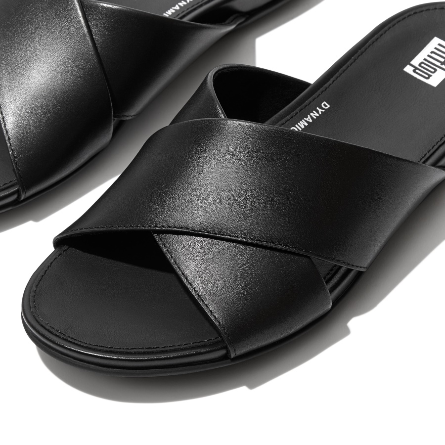 Fitflop GRACIE Leather Cross Slides All Black