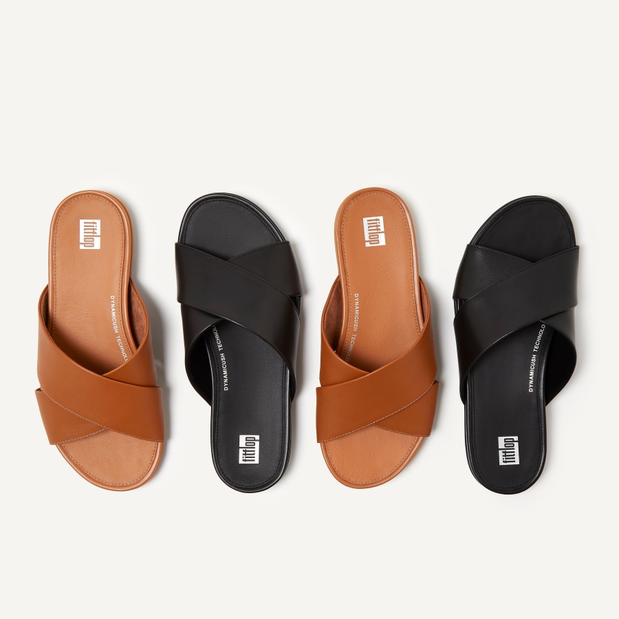 Fitflop GRACIE Leather Cross Slides All Black