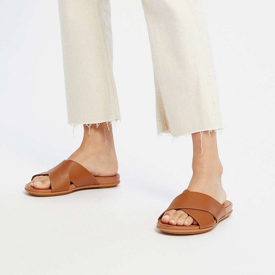 Fitflop GRACIE Leather Cross Slides Light Tan