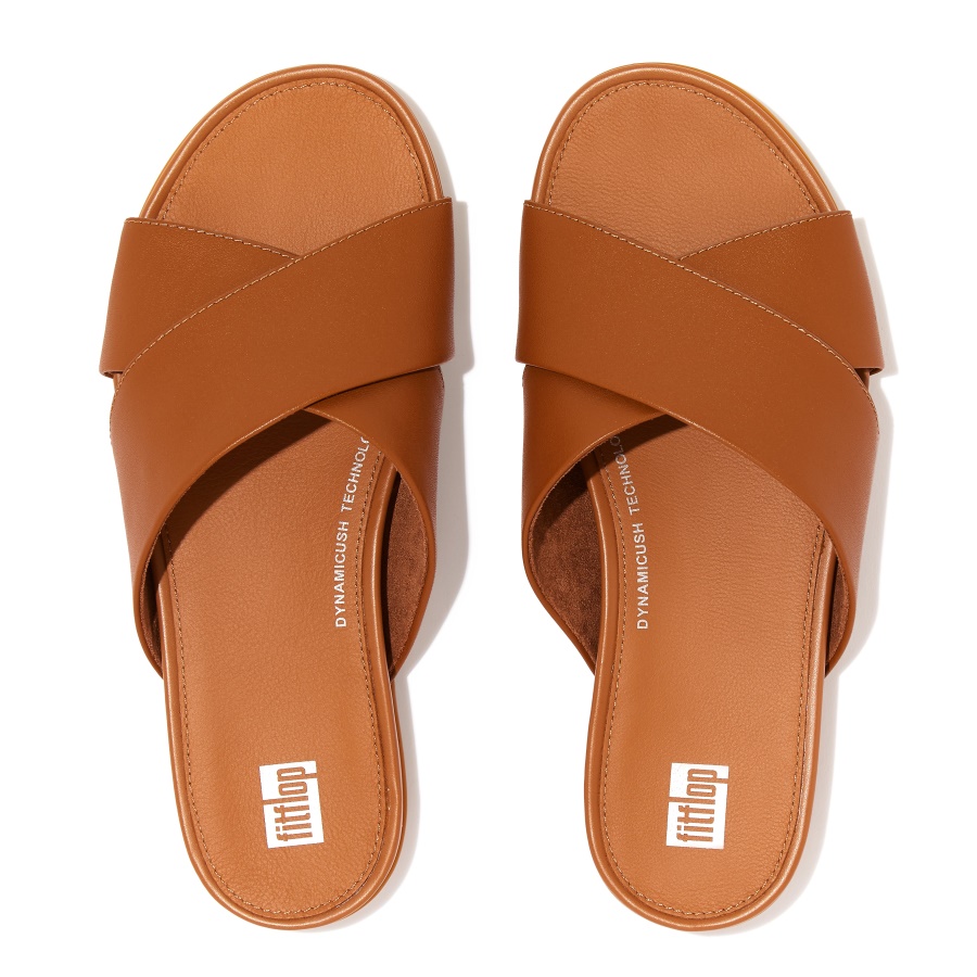 Fitflop GRACIE Leather Cross Slides Light Tan