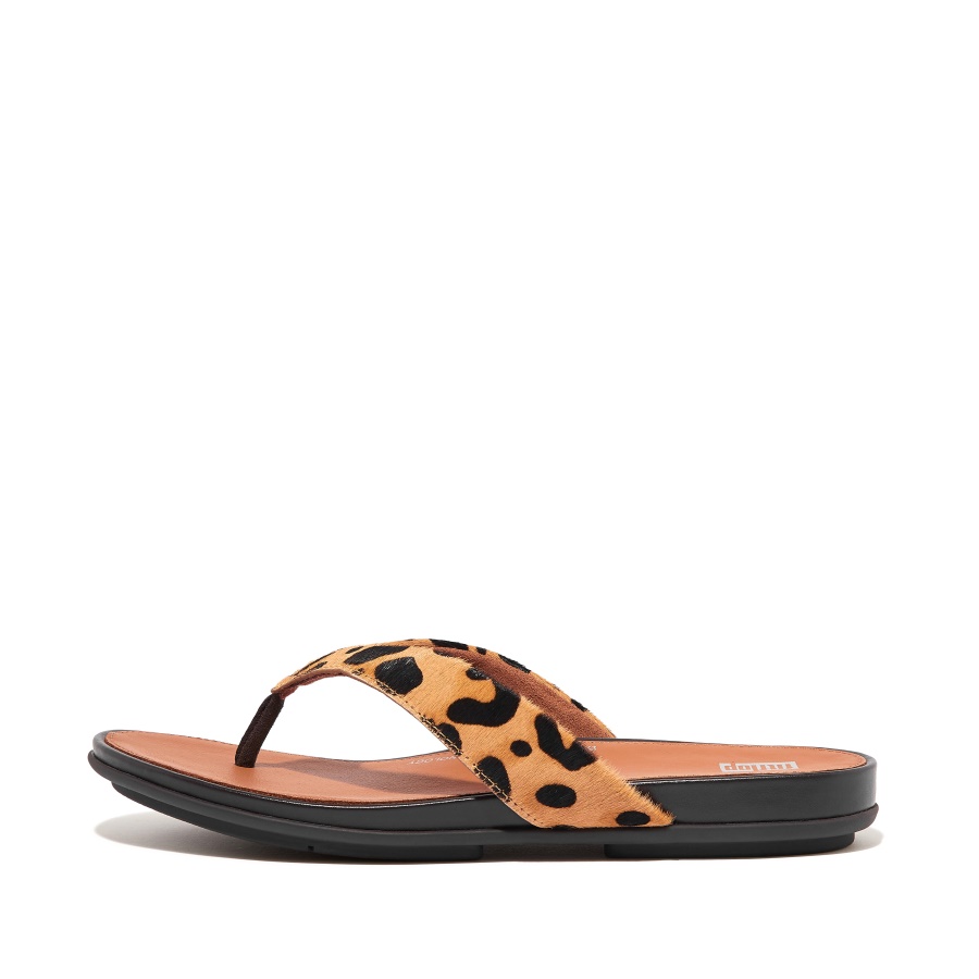 Fitflop GRACIE Leopard-Print Leather Flip-Flops Leopard