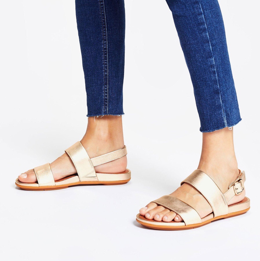 Fitflop GRACIE Metallic Leather Back-Strap Sandals Platino