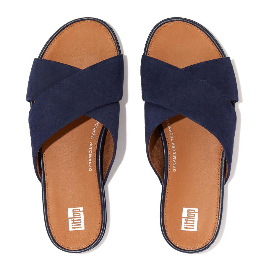 Fitflop GRACIE Suede Cross Slides Midnight Navy