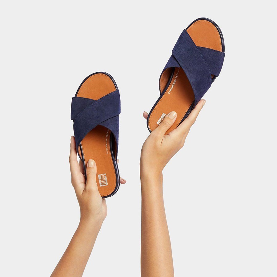 Fitflop GRACIE Suede Cross Slides Midnight Navy