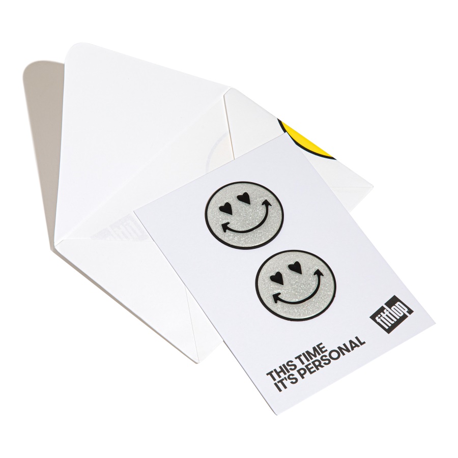 Fitflop HEART-EYES SMILEY Shimmer Rubber Stickers 2-Pack Silver Shimmer