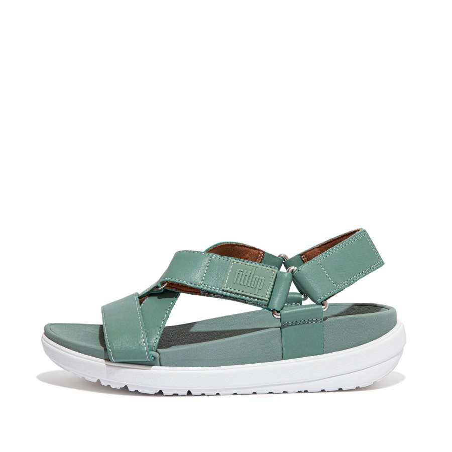 Fitflop LOOSH Leather Cross-Strap Sandals Bay Green