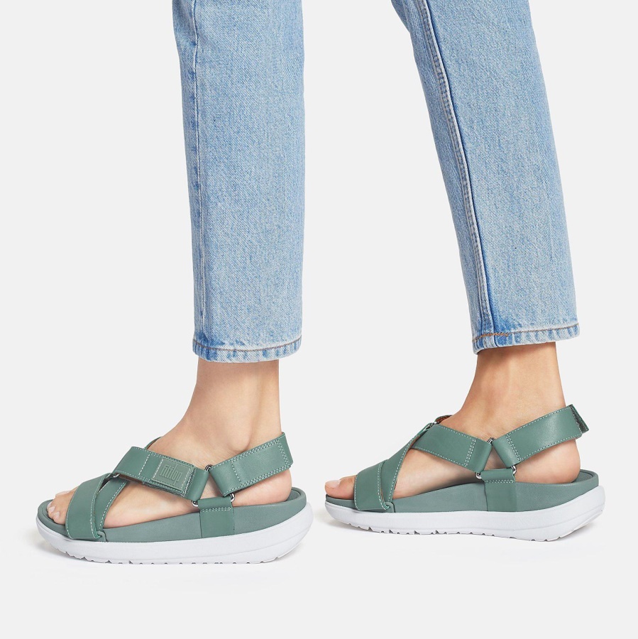 Fitflop LOOSH Leather Cross-Strap Sandals Bay Green