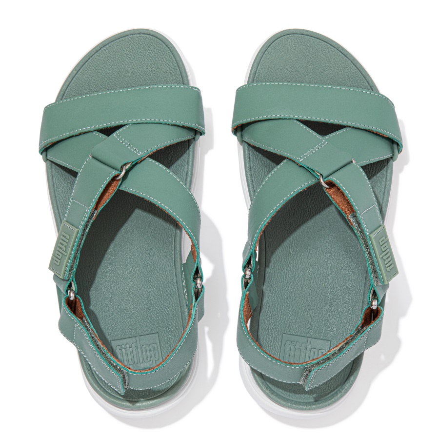 Fitflop LOOSH Leather Cross-Strap Sandals Bay Green