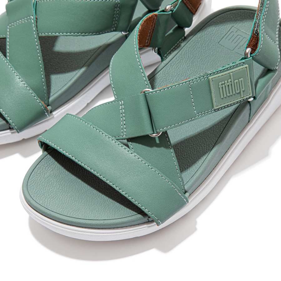 Fitflop LOOSH Leather Cross-Strap Sandals Bay Green