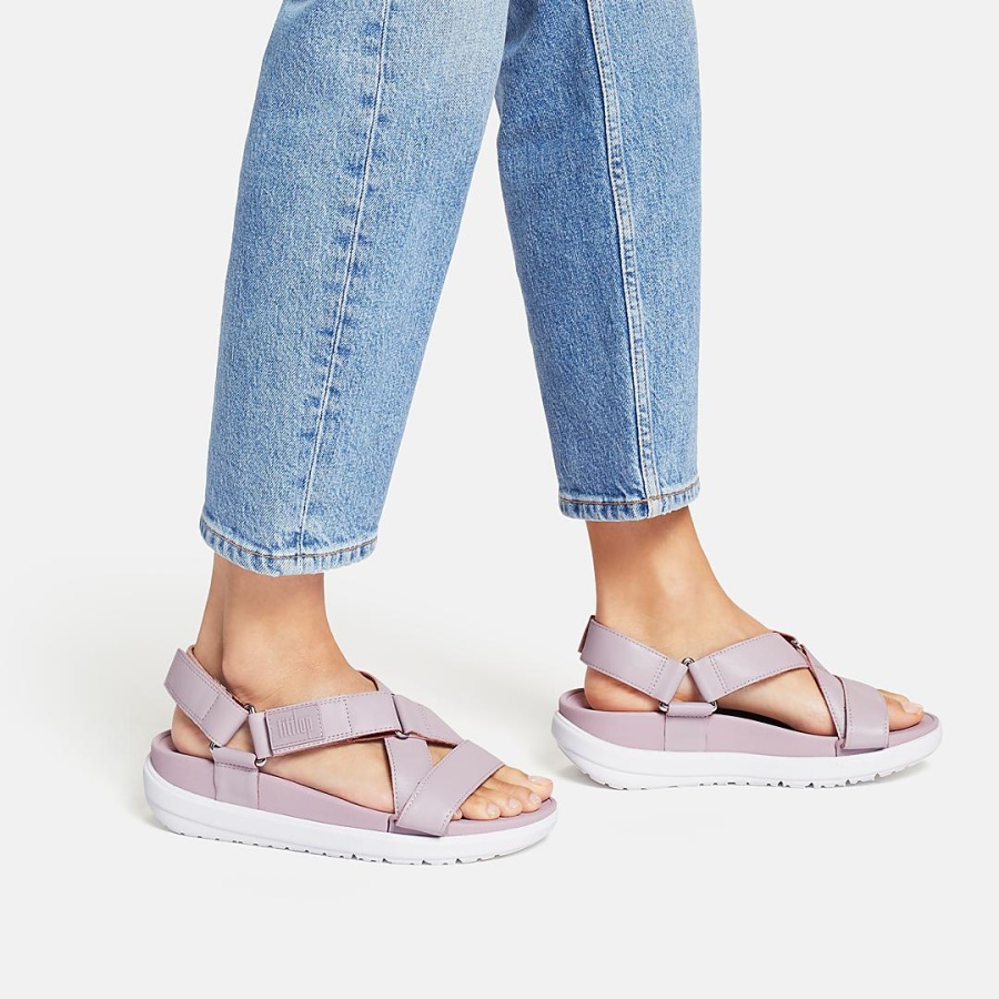 Fitflop LOOSH Leather Cross-Strap Sandals Soft Lilac