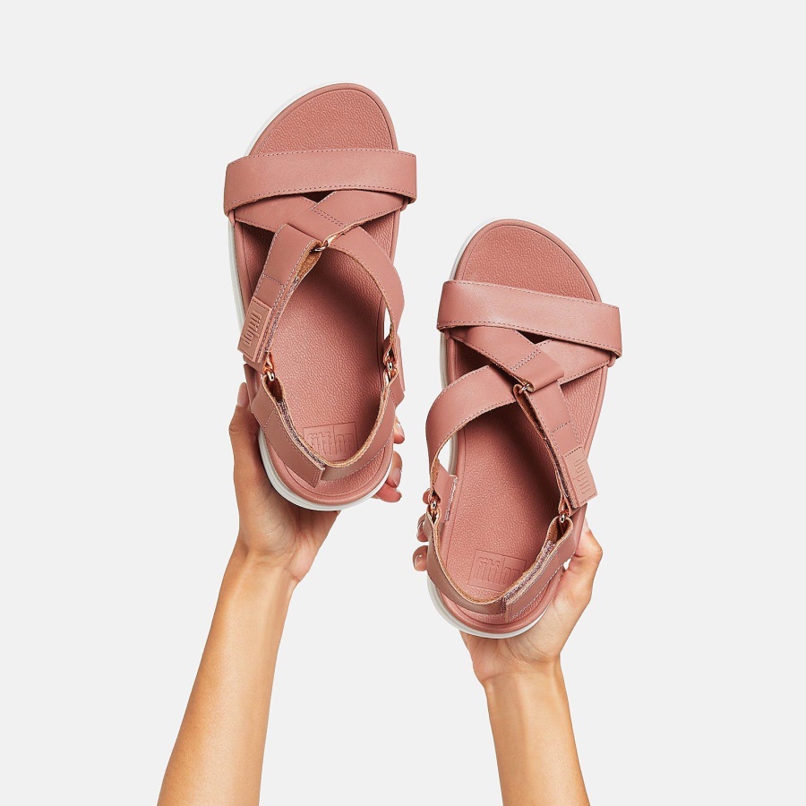 Fitflop LOOSH Leather Cross-Strap Sandals Warm Rose