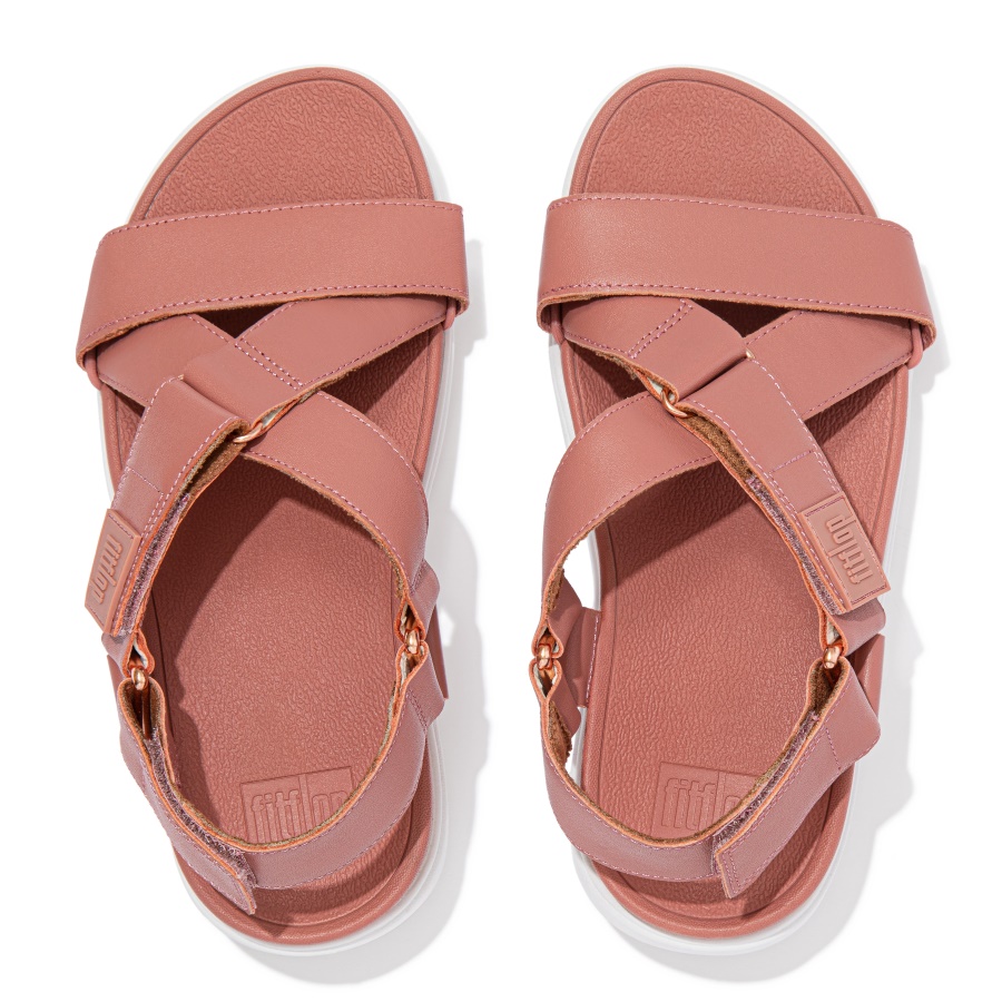 Fitflop LOOSH Leather Cross-Strap Sandals Warm Rose