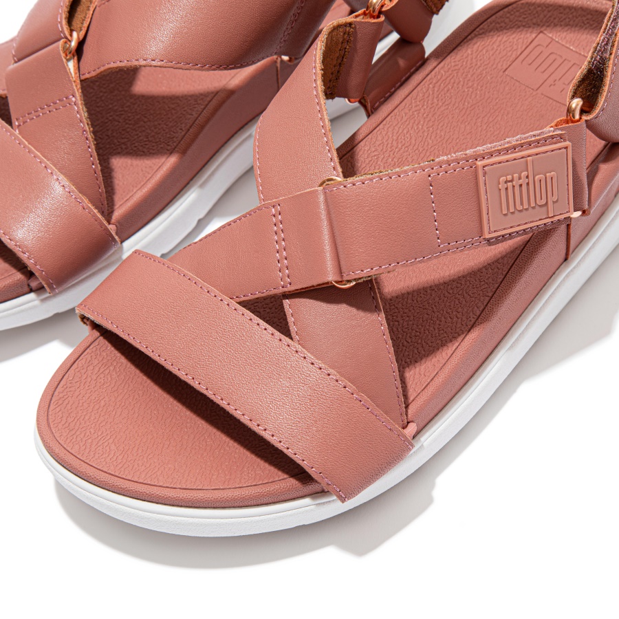 Fitflop LOOSH Leather Cross-Strap Sandals Warm Rose