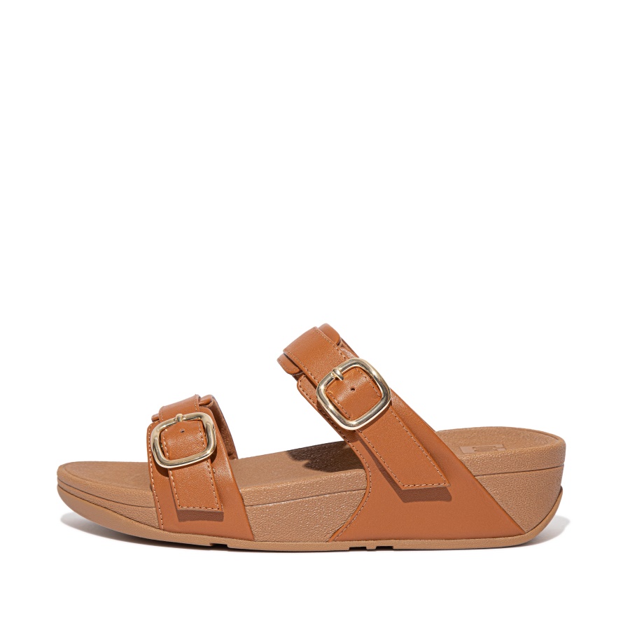 Fitflop LULU Adjustable Leather Slides Light Tan