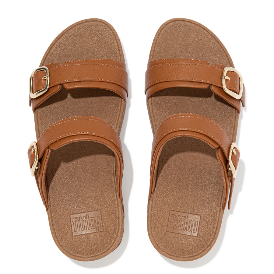 Fitflop LULU Adjustable Leather Slides Light Tan