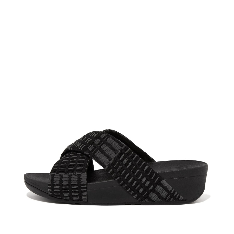 Fitflop LULU Art-Denim Cross Slides All Black