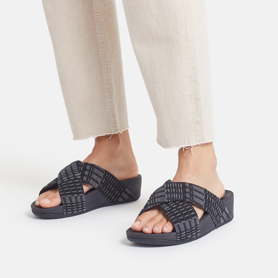 Fitflop LULU Art-Denim Cross Slides All Black