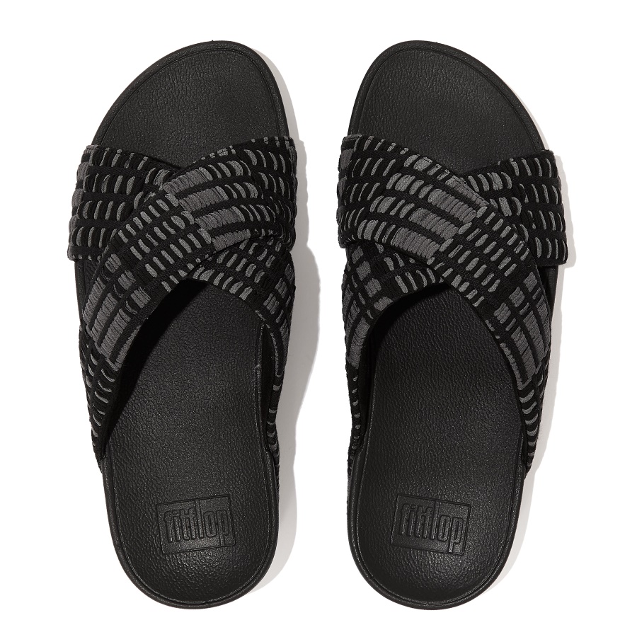 Fitflop LULU Art-Denim Cross Slides All Black