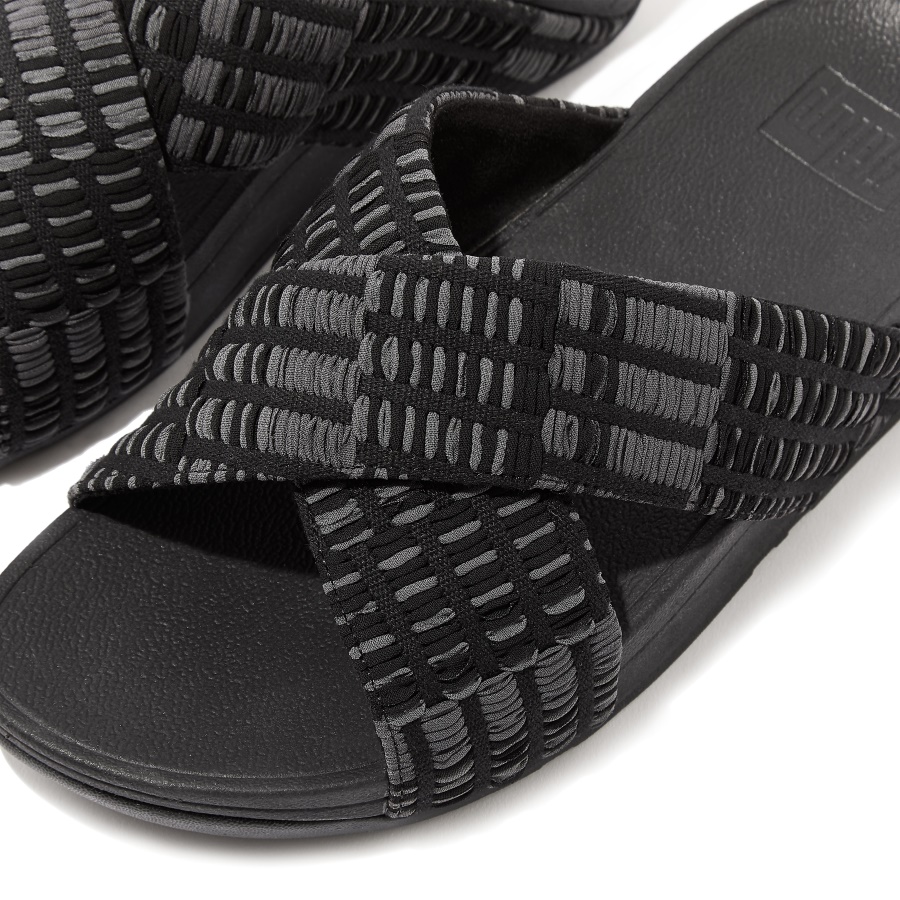 Fitflop LULU Art-Denim Cross Slides All Black