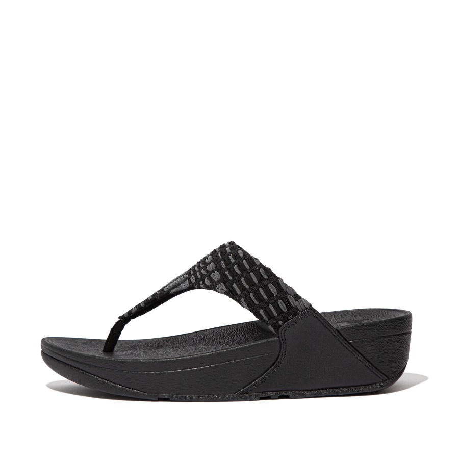 Fitflop LULU Art-Denim Toe-Post Sandals All Black