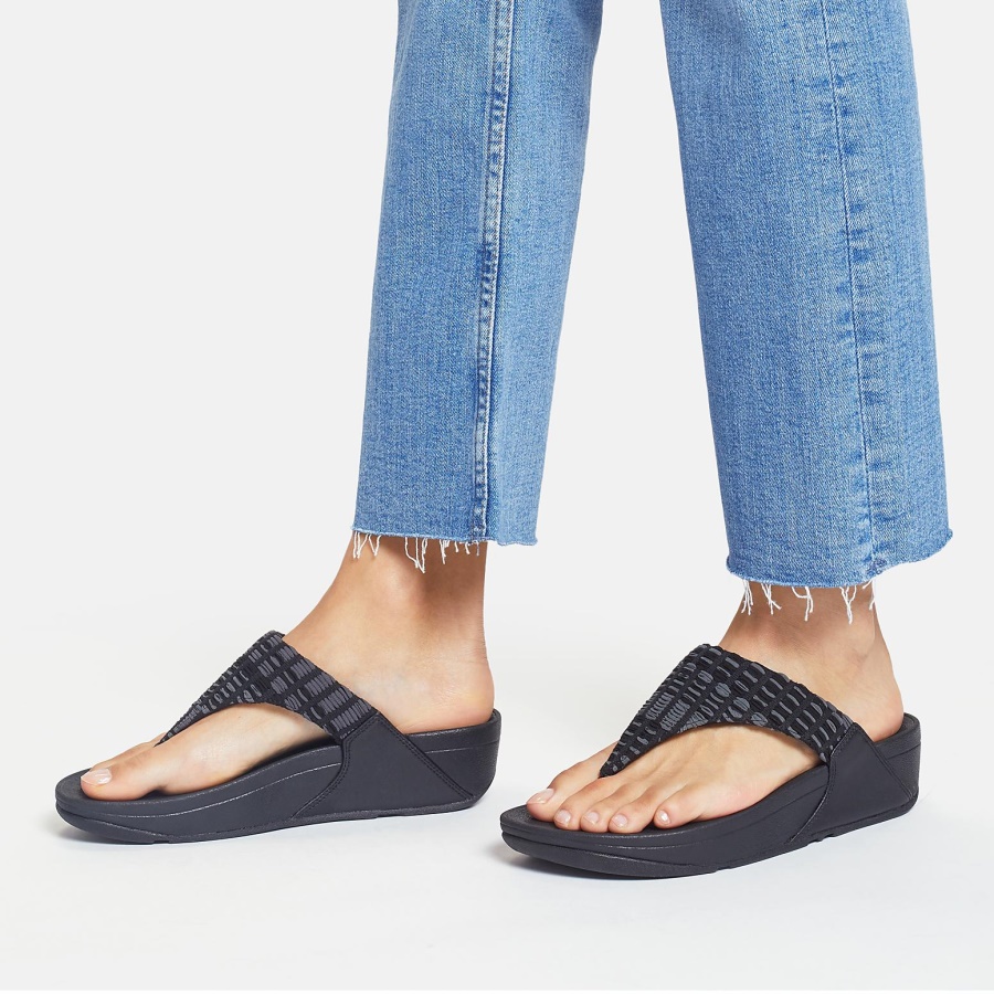 Fitflop LULU Art-Denim Toe-Post Sandals All Black