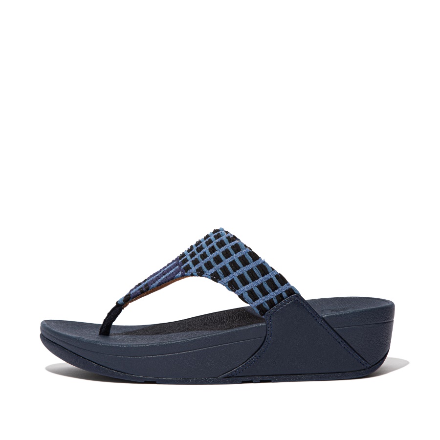 Fitflop LULU Art-Denim Toe-Post Sandals Midnight Navy