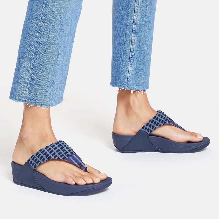 Fitflop LULU Art-Denim Toe-Post Sandals Midnight Navy