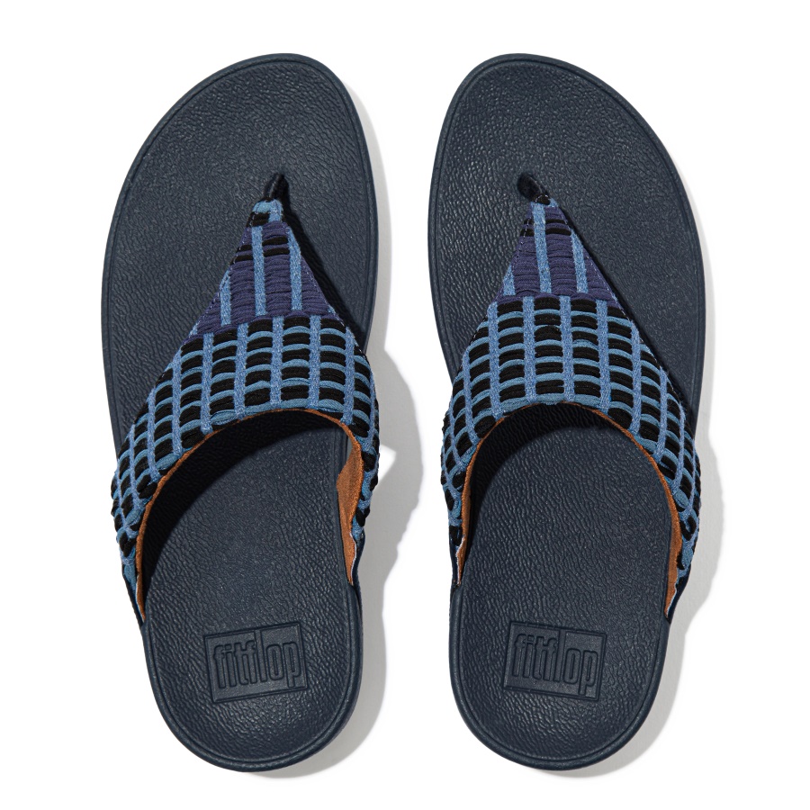 Fitflop LULU Art-Denim Toe-Post Sandals Midnight Navy