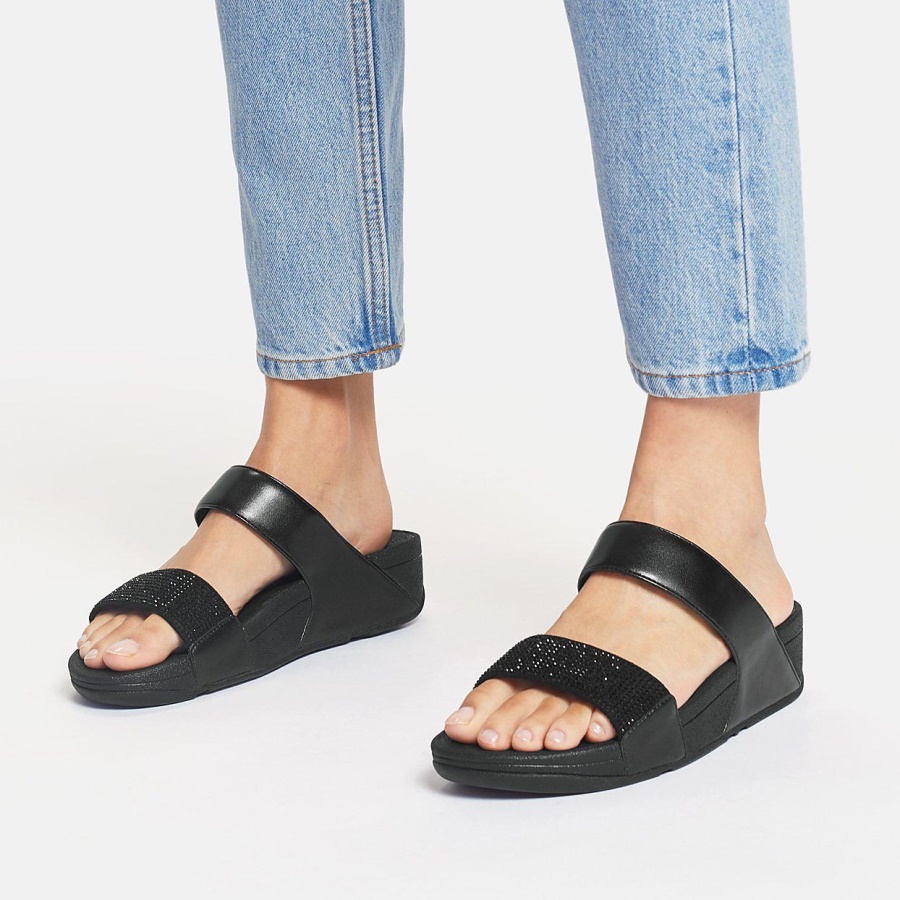 Fitflop LULU Crystal Slides All Black