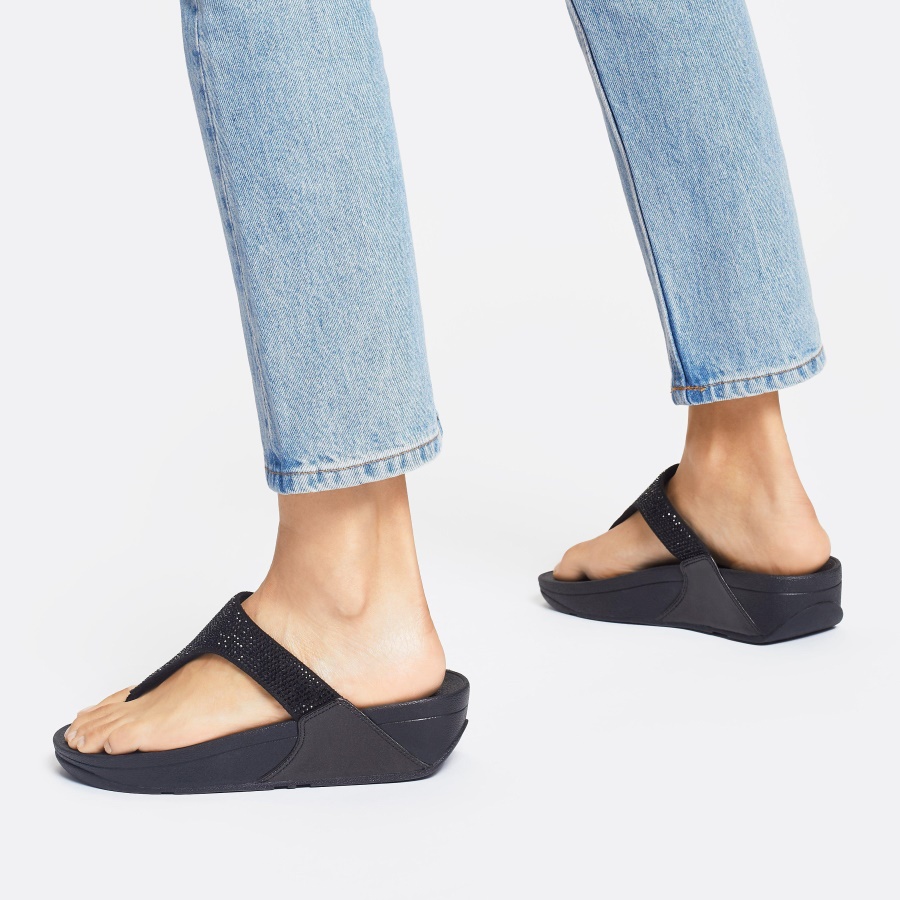 Fitflop LULU Crystal Toe-Post Sandals All Black