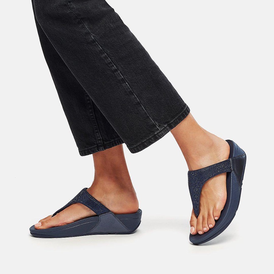 Fitflop LULU Crystal Toe-Post Sandals Midnight Navy