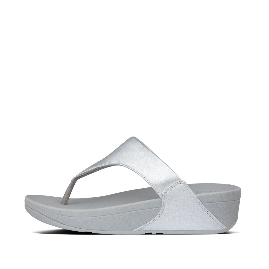 Fitflop LULU Leather Toe-Post Sandals Silver