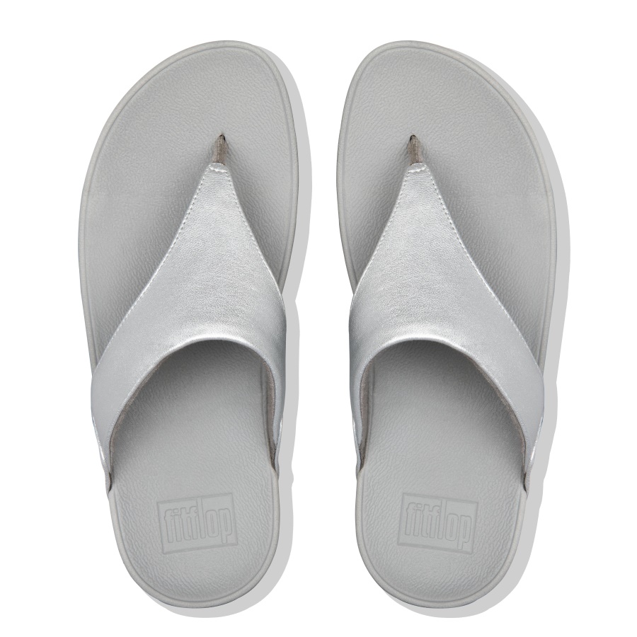 Fitflop LULU Leather Toe-Post Sandals Silver