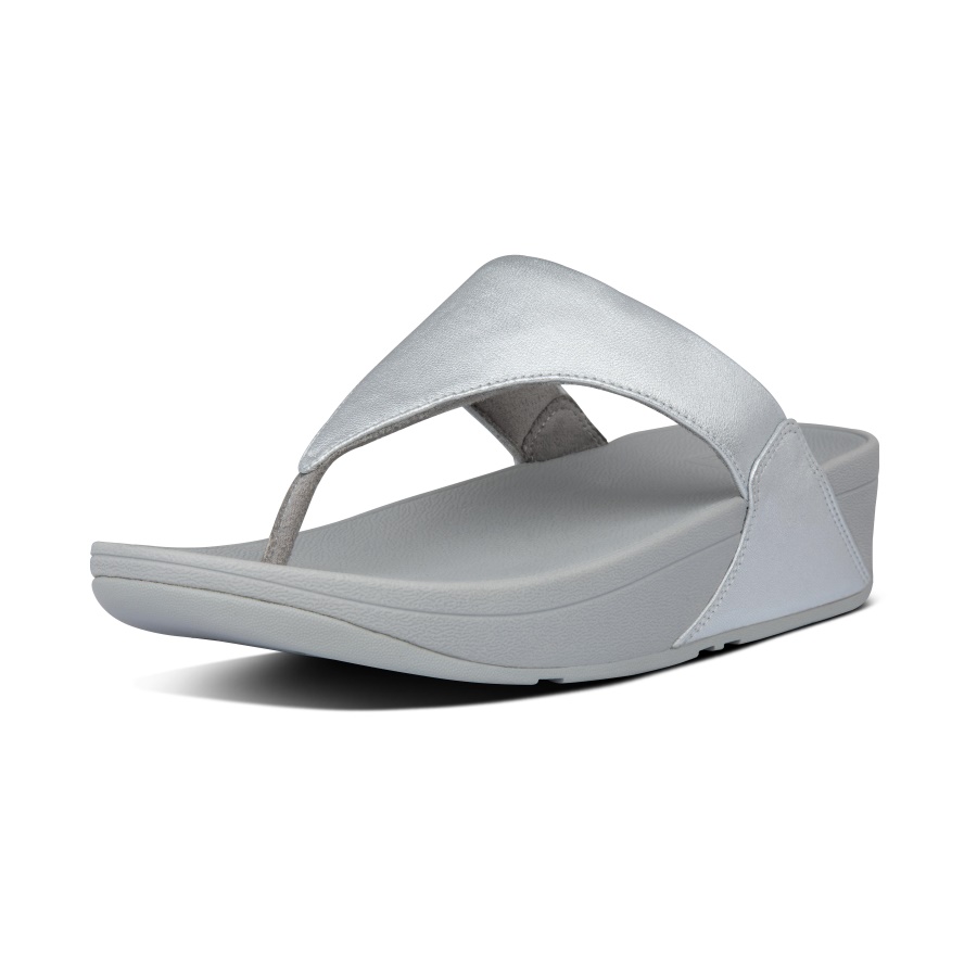 Fitflop LULU Leather Toe-Post Sandals Silver