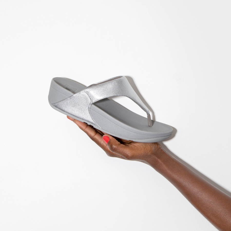 Fitflop LULU Leather Toe-Post Sandals Silver