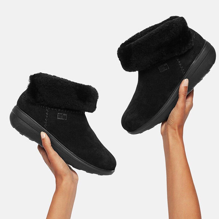 Fitflop MUKLUK SHORTY Shearling-Lined Suede Ankle Boots All Black