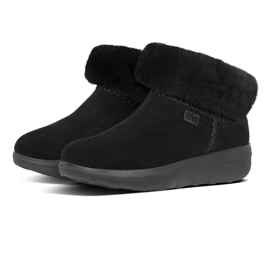 Fitflop MUKLUK SHORTY Shearling-Lined Suede Ankle Boots All Black