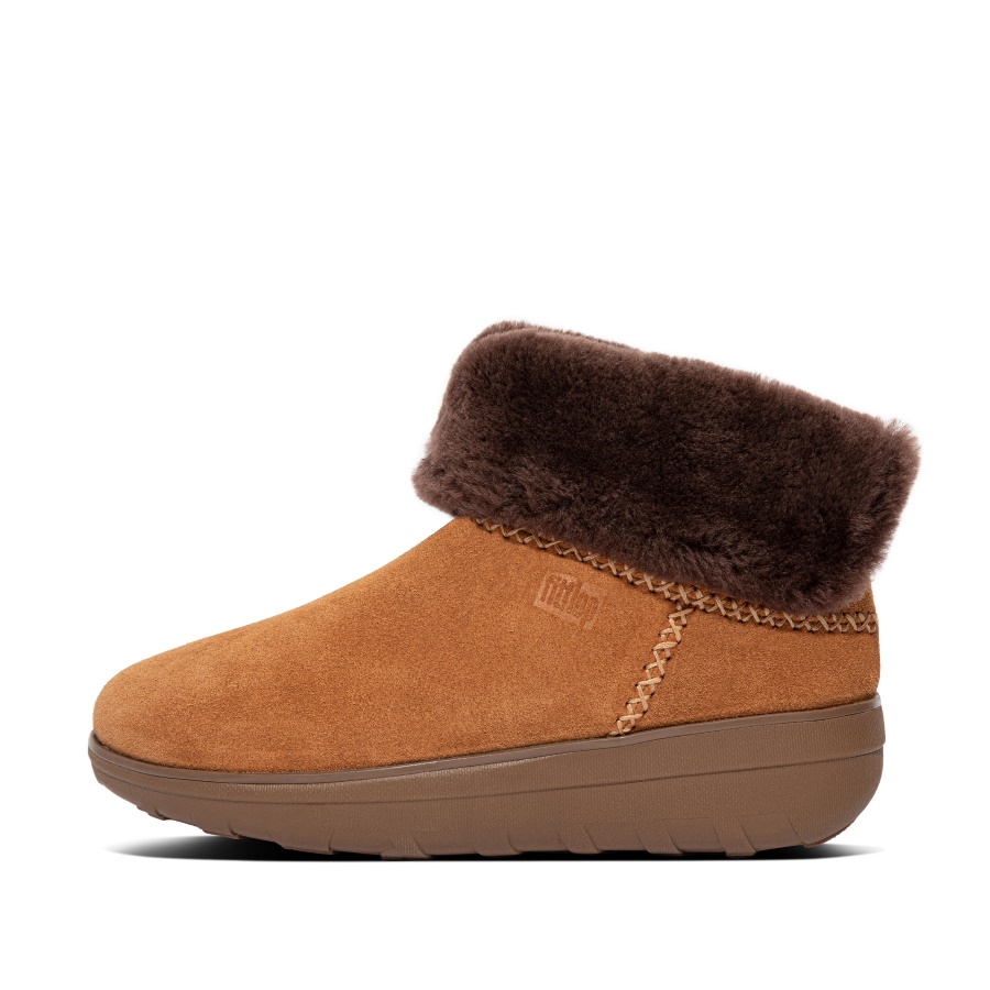 Fitflop MUKLUK SHORTY Shearling-Lined Suede Ankle Boots Chestnut