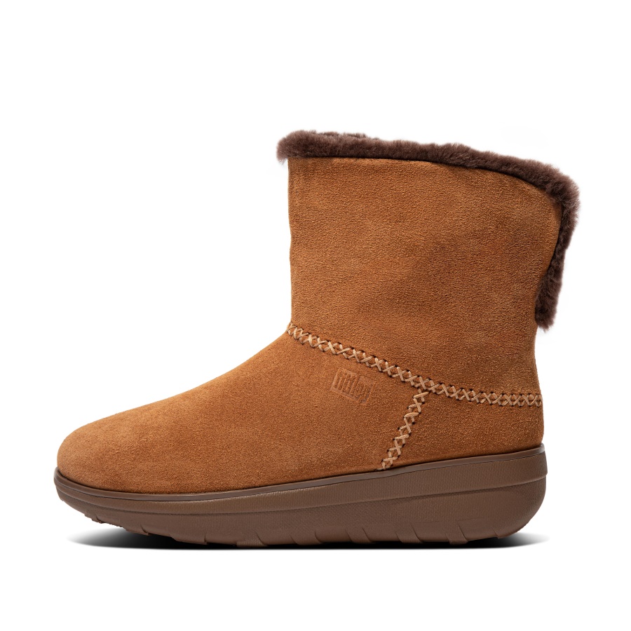 Fitflop MUKLUK SHORTY Shearling-Lined Suede Ankle Boots Chestnut