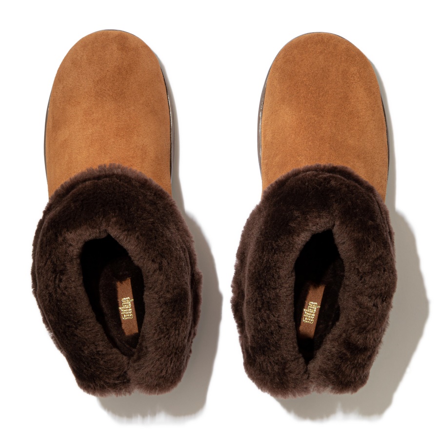 Fitflop MUKLUK SHORTY Shearling-Lined Suede Ankle Boots Chestnut